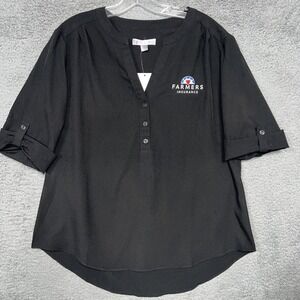 NWT Lilac Bloom x Farmers Insurance Shirt Women's Sz L Black Roll Sleeve Placket